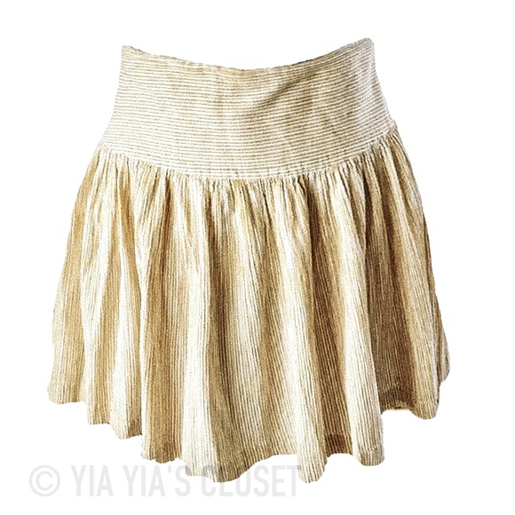 (SFERA) SZ 40 European Yellow/White Textured Pinstripe Mini Skirt EUC - Picture 2 of 10